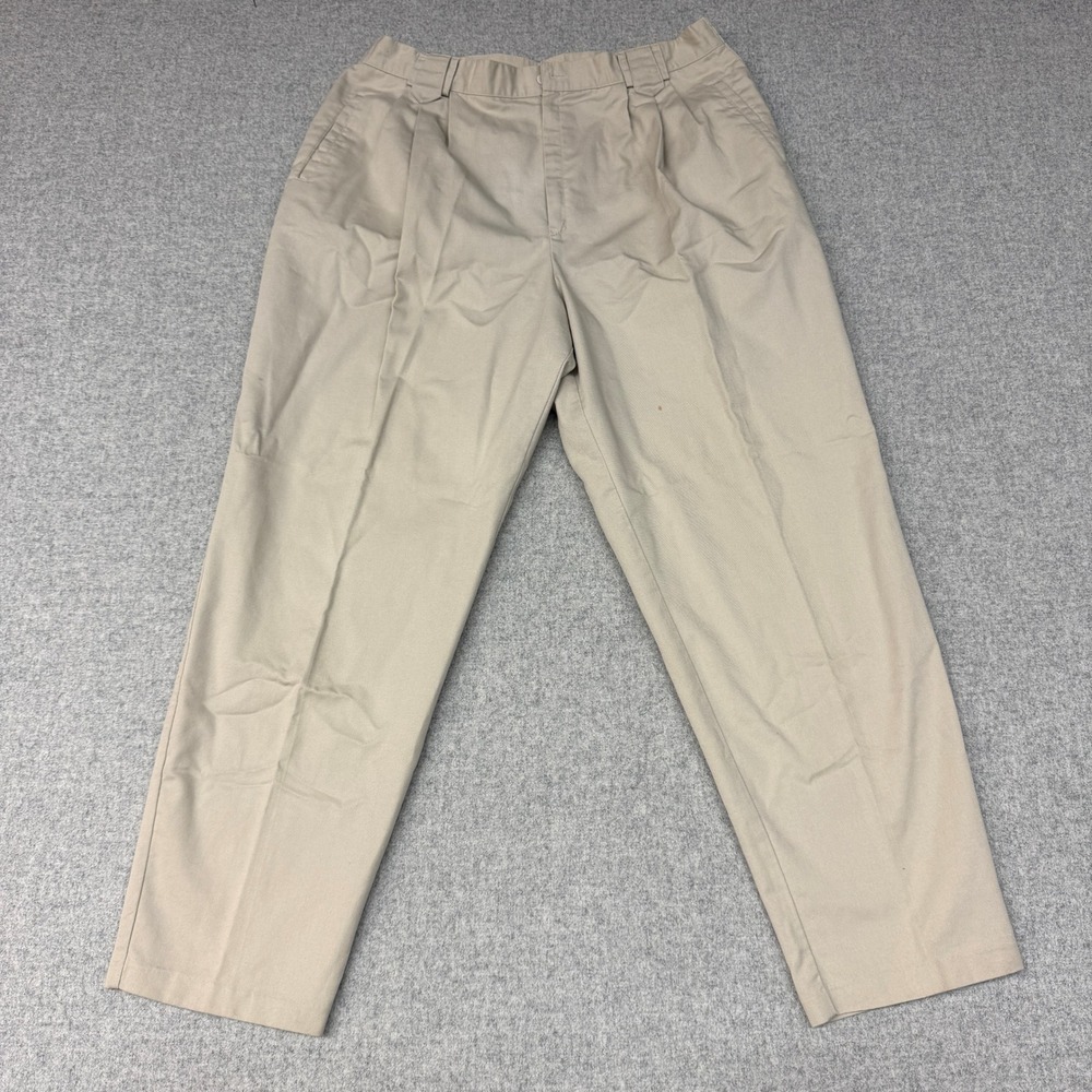 Fundamental Things Pleated Trousers Size 18 Beige Khaki Elastic Waist Cotton Mix